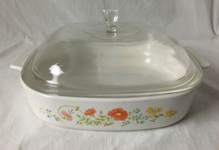 Vintage Corning Ware Wildflower Casserole Dish A - 10 - B 2.  5 Liter Domed Glass Lid 4