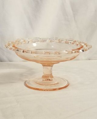 Anchor Hocking Old Colony Open Lace Etched Pink Pedestal Bowl