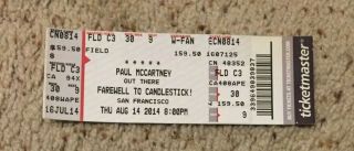 Paul Mccartney August 14,  2014 Full Concert Ticket Stub Farewell To Candlestick