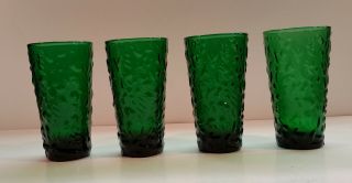 Vintage Set Of 4 Anchor Hocking Milano Forest Green Tumblers