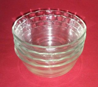 Vintage Set Of 4 Pyrex 10 Oz Custard Cup Bowls Ruffled Edge With 3 Line Design