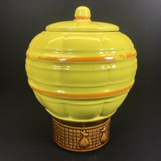 Vintage Mccoy Hot Air Balloon Cookie Jar Yellow 353 With Orange Trim And Lid