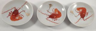 3 Shrimp Soy Sauce Wasabi Dipping Dishes Porcelain Japan