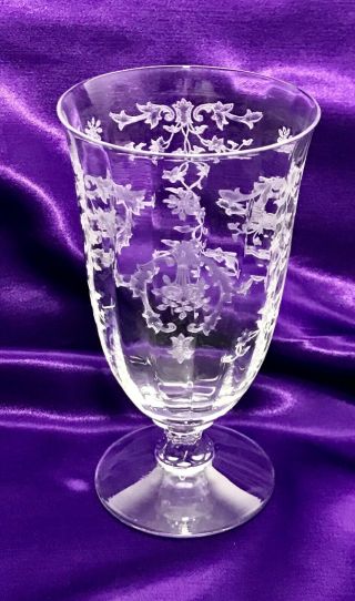 Vintage Fostoria Navarre 5 7/8” Etched Crystal Footed Iced Tea Glass - Elegant