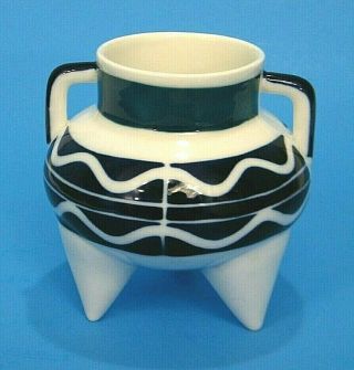 Vintage Mid Century Sargadelos Spain 3 Legged Blue White Op Art Porcelain Vase