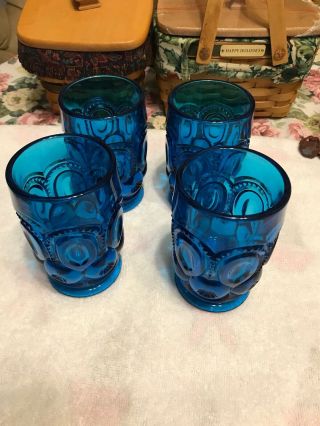 Vintage L.  E.  Smith " Moon And Stars " Blue Glasses - Set Of 4