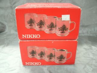 Nikko Durand Luminarc Christmas Tree 8 Glassware Coffee Cocoa Tody Mug Set Nib