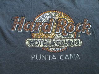 Hard Rock Hotel & Casino Punta Cana Women Black Rhinestone T Shirt Size S Small