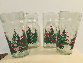Set 4 Vintage Anchor Hocking Clear Glass Jelly Jar Christmas Tree Tumblers Box