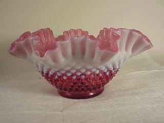 Lovely Fenton Cranberry Opalescent Hobnail Bowl 2 Think Christmas