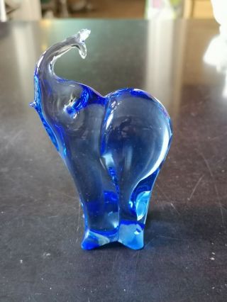 Icet Arte Murano Glass Elephant Paperweight / Sculpture - 5 " Tall Blue / Clear