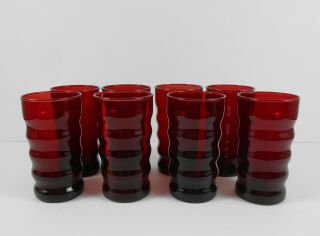 8 Vintage Anchor Hocking Royal Ruby Flat Tumblers With Rings