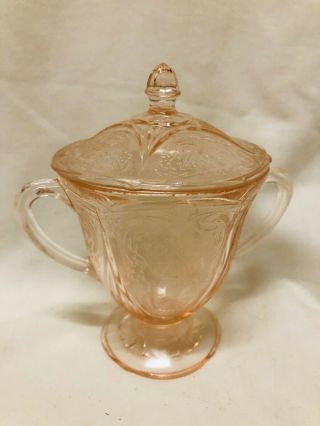 Vintage Pink Depression Glass Royal Lace Sugar Bowl With Lid