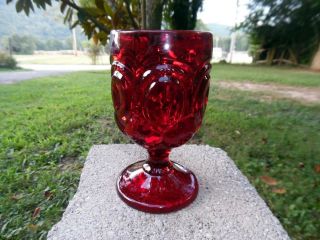 Vintage 5 7/8 " L.  G.  Wright Ruby Red Glass Moon & Stars Goblet