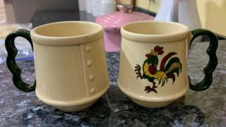 Metlox Poppytrail 2 Vintage Green Rooster Mugs 3 1/4”