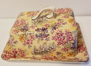 Vintage Lord Nelson Ware England Heather Covered Cheese Butter Dish Chintz