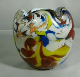 Vintage Retro Murano Art Glass Small Multicoloured Vase Round Shape