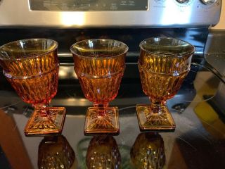 3 - Vintage Indiana Glass Mt.  Vernon Amber 6 " Wine/water Goblets/glasses