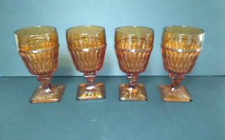 4 Vintage Indiana Glass Company Mt.  Vernon Amber Glass Goblet Wine Water