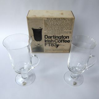 Dartington Glass Crystal Two Irish Coffee Glasses.  Ft83,  Labels & Box,  1968 Cups