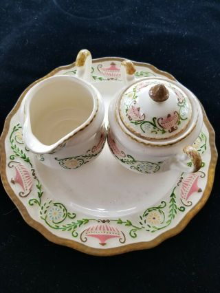 Adam Antique Steubenville Cream,  Sugar And Saucer Hand Painted 10 " Plate