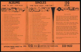 13q Wktq Pittsburgh Vintage February 8 1974 Music Survey Ringo Starr 1