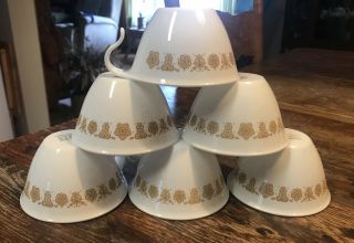 (6) Vintage Corelle By Corning Butterfly Gold Hook Handle Coffee Tea Cup