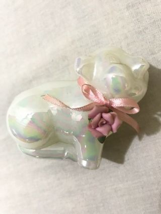 Fenton Glass Pig Figurine Pearl Opalescent W/rose & Bow Vintage -