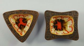 Vintage Mcm Treasure Craft Usa Trinket Dishes Orange Yellow Brown Ceramic 4 "