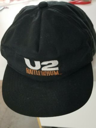 Vintage 1988 U2 Rattle And Hum Black Strapback Hat Cap Movie Promo Bono