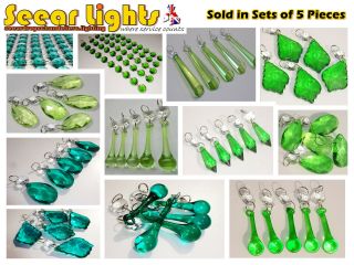 Chandelier Cut Glass Crystals Drops Green 5 Prisms Light Droplets Retro Parts