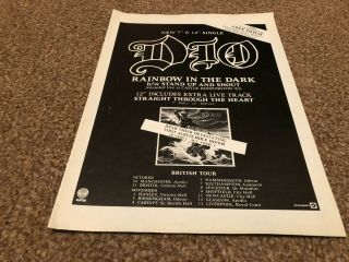 (bebk16) Advert/poster 11x8 " Dio : Rainbow In The Dark Single & Tour Dates