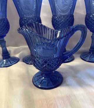 FOSTORIA AVON MARTHA WASHINGTON 4 Sapphire COBALT BLUE GOBLETS CREAMER Glasses 2