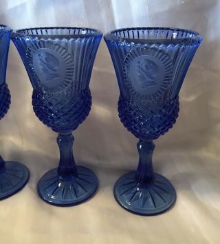FOSTORIA AVON MARTHA WASHINGTON 4 Sapphire COBALT BLUE GOBLETS CREAMER Glasses 5