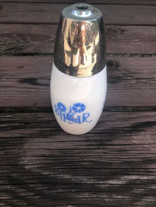 Rare Gemco White Milk Glass Blue Cornflowers Sugar Dispenser Shaker Retro Pyrex 5