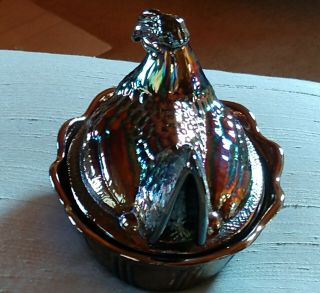 Fenton Glass Hen On Nest,  Iridescent,  about 5 1/4 