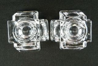 Orrefors Max Crystal Glass Square Votive Candle Holders Set of 2 Anna Ehrner 4