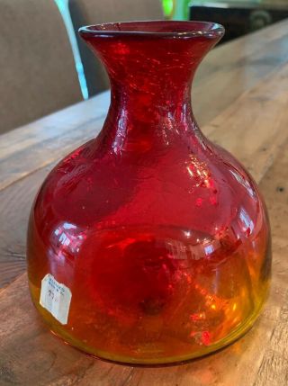 Vintage Blenko Amberina Crackle Glass Vase West Virginia