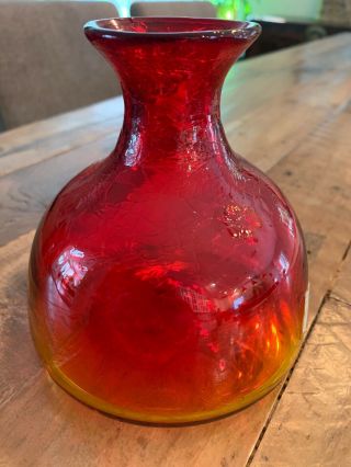 Vintage Blenko Amberina Crackle Glass Vase West Virginia 2