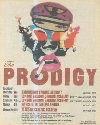 (nmem11) Advert/poster 11x9 " The Prodigy - Tour Dates