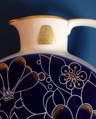 ⭐ Vintage AK KAISER Echt Kobalt Cobalt Blue And Gold Pitcher Vase W.  Germany 2