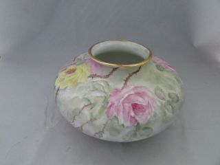 Vintage Large Hand Painted & Signed Rose Vase With Pink Yellow Roses 3