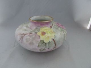 Vintage Large Hand Painted & Signed Rose Vase With Pink Yellow Roses 4