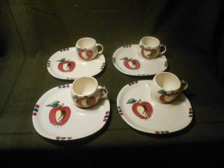 Purinton Pottery Apple Divided Luncheon/snack Plates W/cups Set Of 4