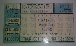 1983 Ac/dc Rock & Roll Ticket Stub Tacoma Dome Oct 13th