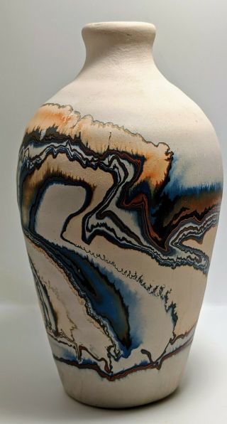 Vintage Nemadji Usa Native American Indian 7.  75 " Blue/orange Swirl Pottery Vase