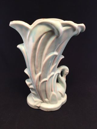 Vintage Mccoy Art Pottery Swan Vase Circa 1946 Mmturquoise Green Glaze