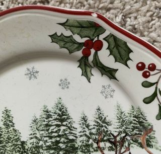 Better Homes & Gardens WINTER FOREST Salad Plates Barn,  Tree w/ Bunny,  Deer 5 pc 6