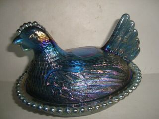 Fenton Iridescent Carnival Glass hen on a nest 3