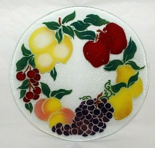 Signed Peggy Karr Fused Art Glass Round Plate Assorted Fruit 11.  25 "